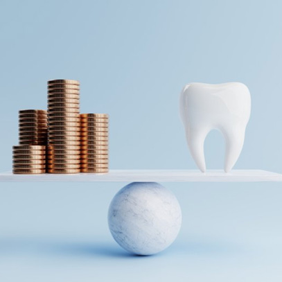 Illustration of coins balanced against tooth
